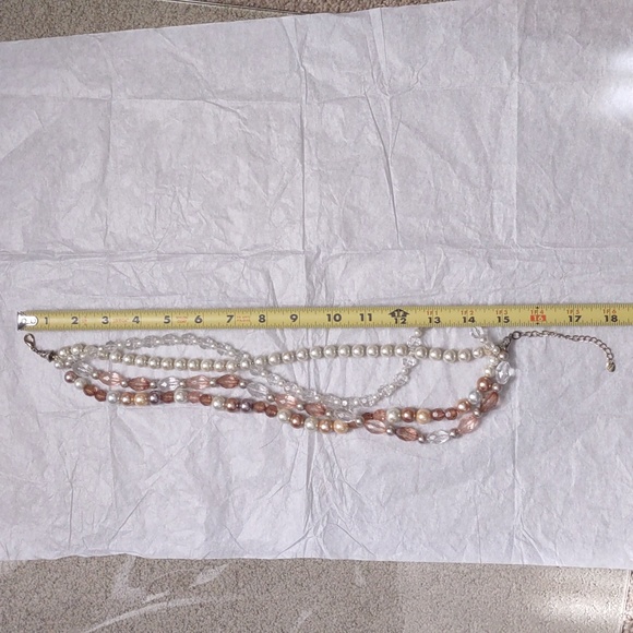 Multi strand Necklace With earrings Colors include Pearl, clear, brown and tan. - Picture 3 of 11